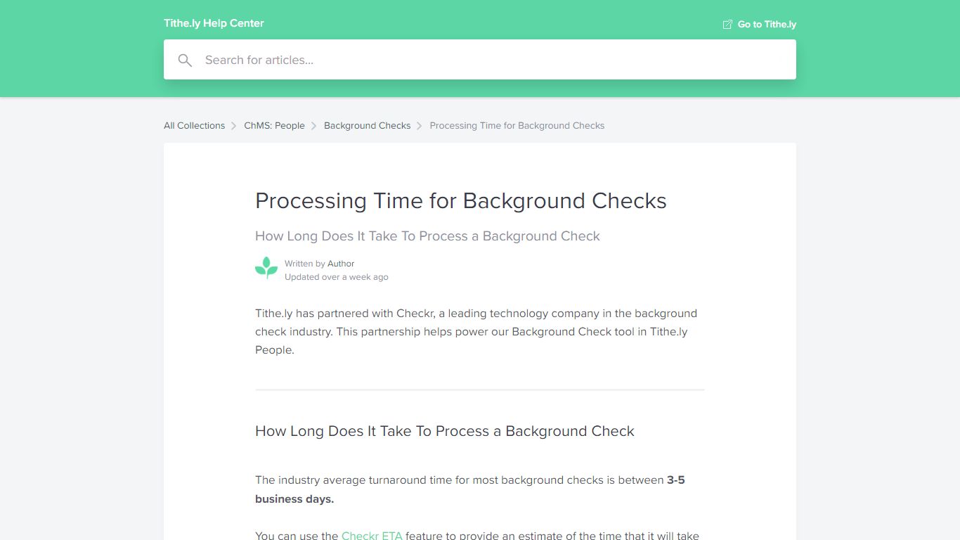 Processing Time for Background Checks | Tithe.ly Help Center