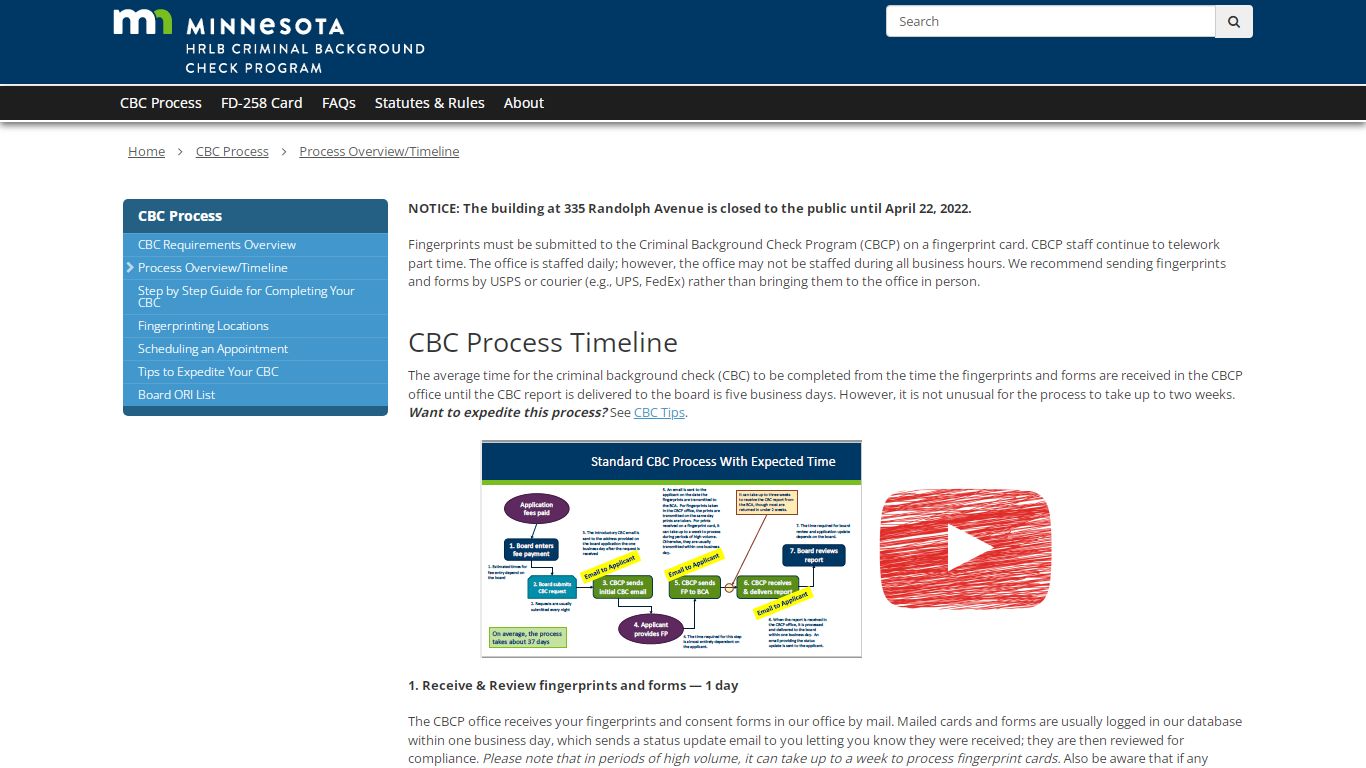 CBC Process Timeline - The Minnesota Board of Criminal Background Check